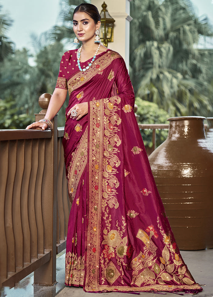 Magenta Dupion Silk Saree With Blouse Piece