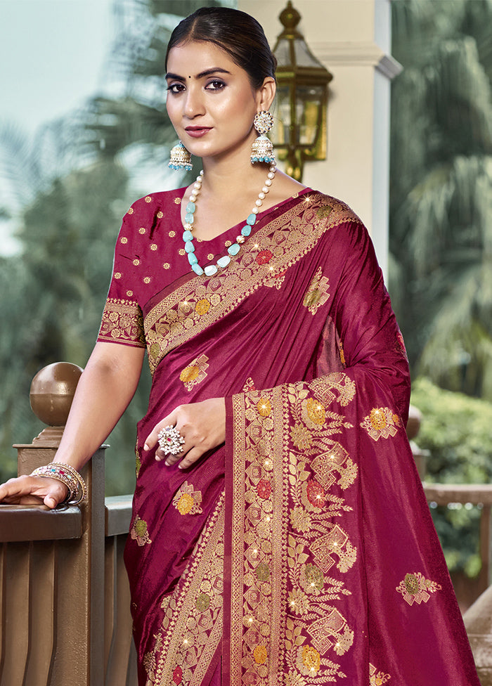 Magenta Dupion Silk Saree With Blouse Piece