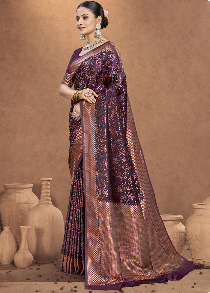 Purple Spun Silk Saree With Blouse Piece