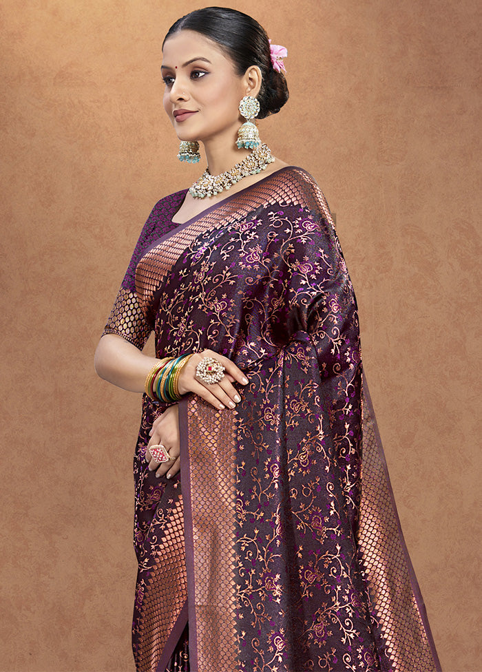 Purple Spun Silk Saree With Blouse Piece