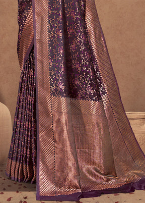 Purple Spun Silk Saree With Blouse Piece