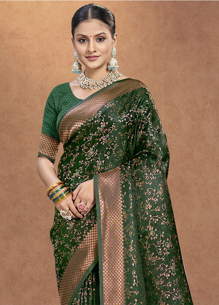 Green Spun Silk Saree With Blouse Piece