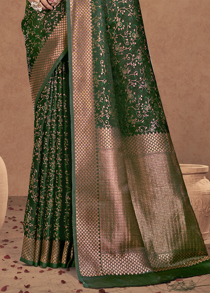 Green Spun Silk Saree With Blouse Piece