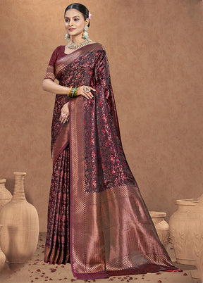 Maroon Spun Silk Saree With Blouse Piece