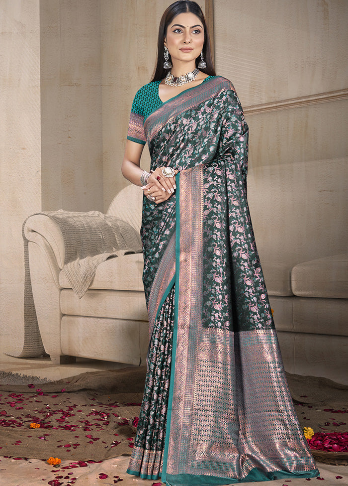 Sea Green Spun Silk Saree With Blouse Piece