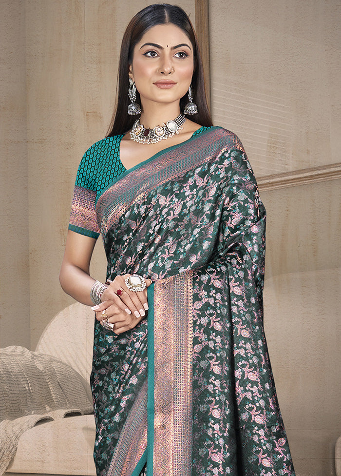 Sea Green Spun Silk Saree With Blouse Piece