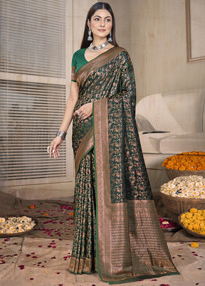 Green Spun Silk Saree With Blouse Piece