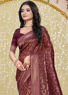 Maroon Spun Silk Saree With Blouse Piece