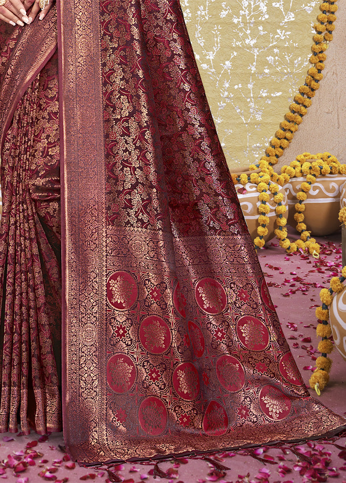 Maroon Spun Silk Saree With Blouse Piece