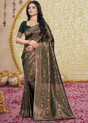 Green Spun Silk Saree With Blouse Piece