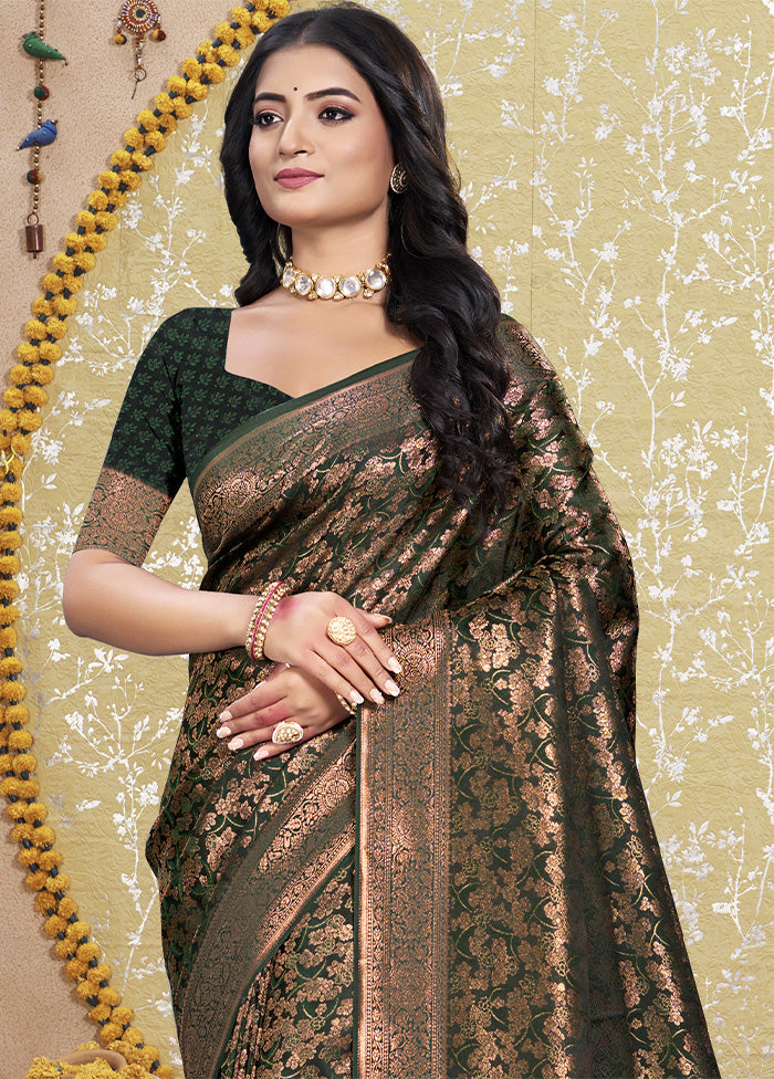 Green Spun Silk Saree With Blouse Piece