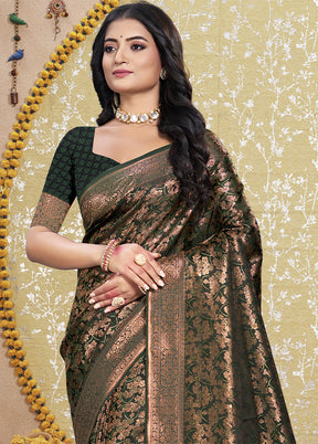 Green Spun Silk Saree With Blouse Piece