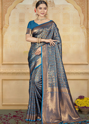 Blue Spun Silk Saree With Blouse Piece