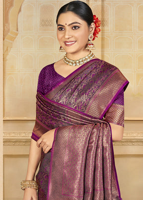 Purple Spun Silk Saree With Blouse Piece