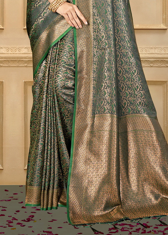 Green Spun Silk Saree With Blouse Piece