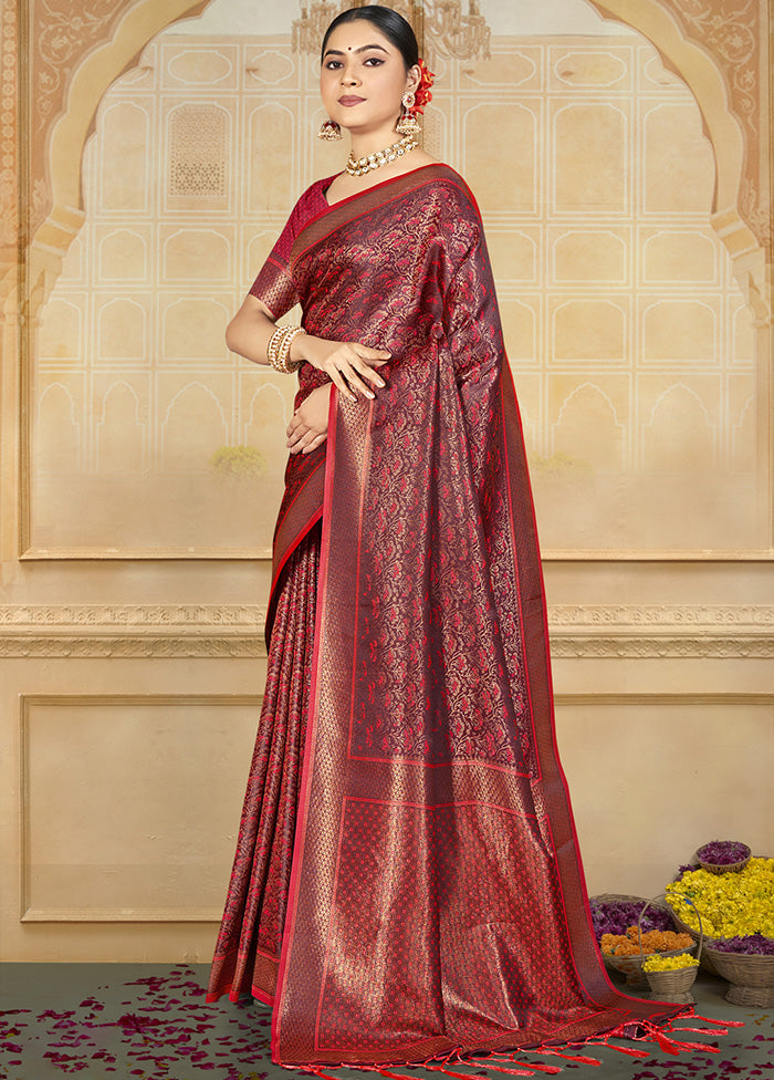 Red Spun Silk Saree With Blouse Piece