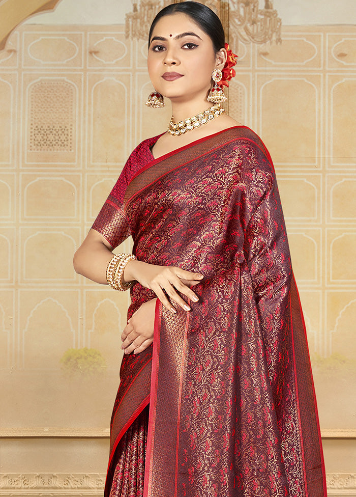 Red Spun Silk Saree With Blouse Piece