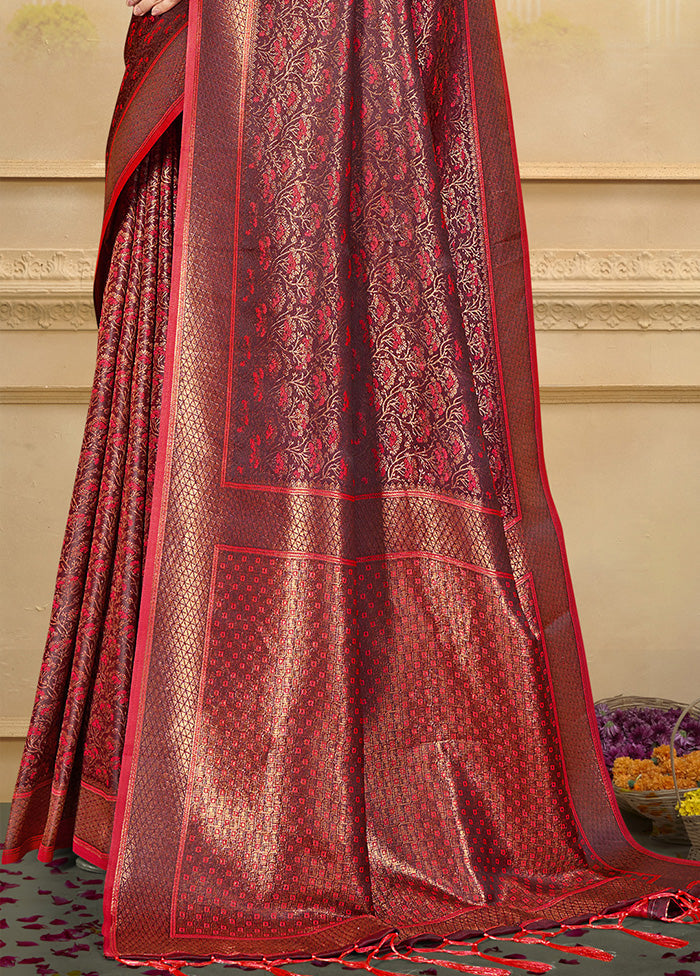 Red Spun Silk Saree With Blouse Piece