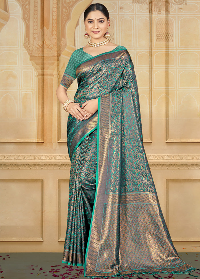 Sea Green Spun Silk Saree With Blouse Piece