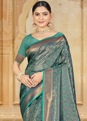 Sea Green Spun Silk Saree With Blouse Piece