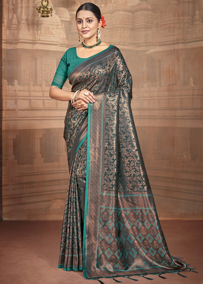 Sea Green Spun Silk Saree With Blouse Piece