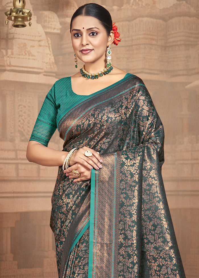 Sea Green Spun Silk Saree With Blouse Piece