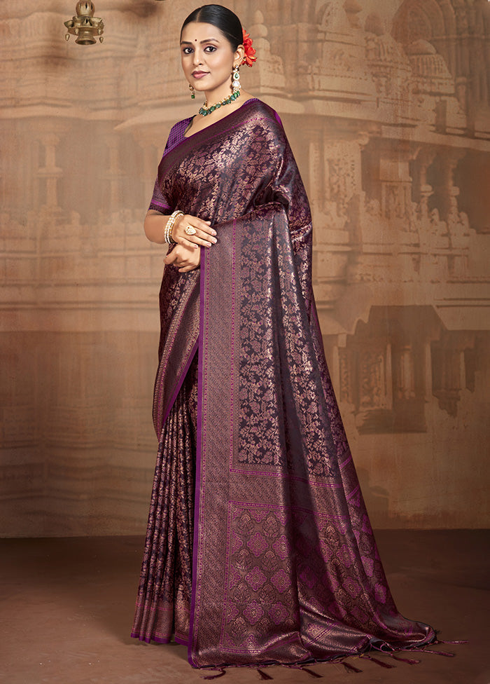 Purple Spun Silk Saree With Blouse Piece