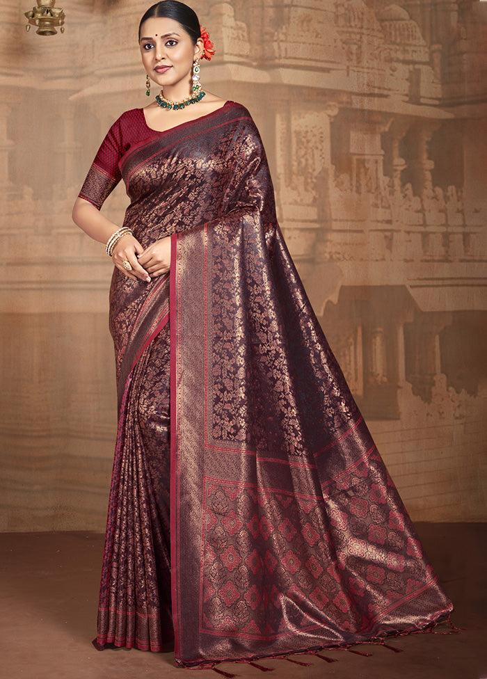 Maroon Spun Silk Saree With Blouse Piece