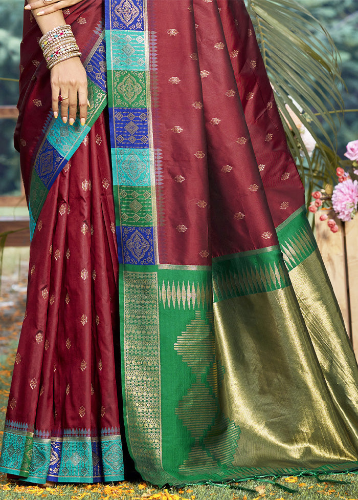 Maroon Dupion Silk Saree With Blouse Piece