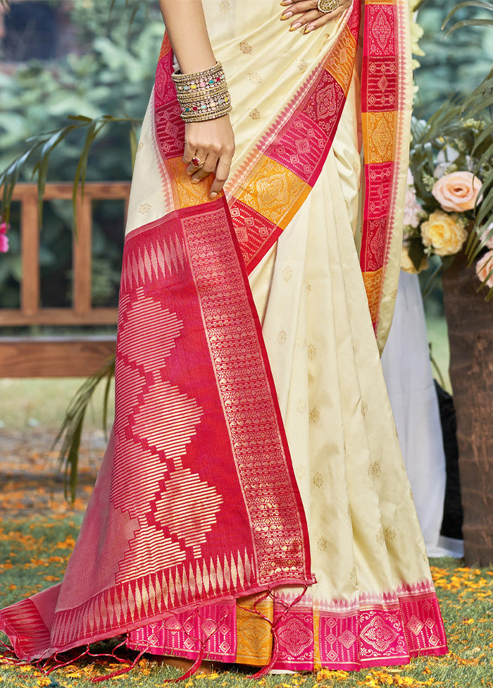 Cream Dupion Silk Saree With Blouse Piece