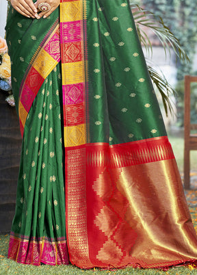 Dark Green Dupion Silk Saree With Blouse Piece