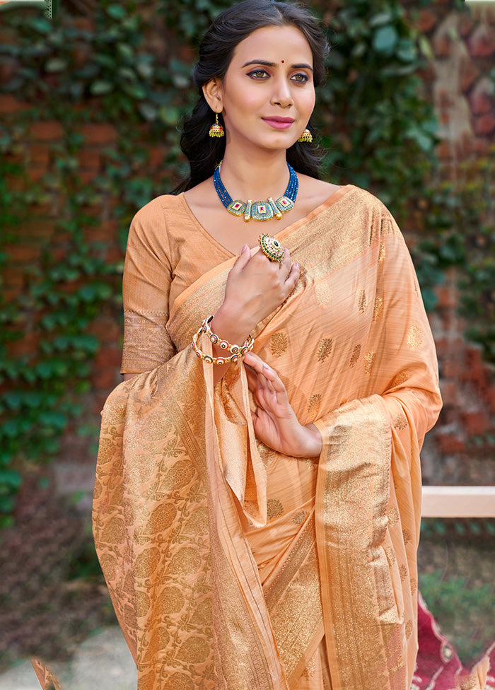 Peach Spun Silk Saree With Blouse Piece