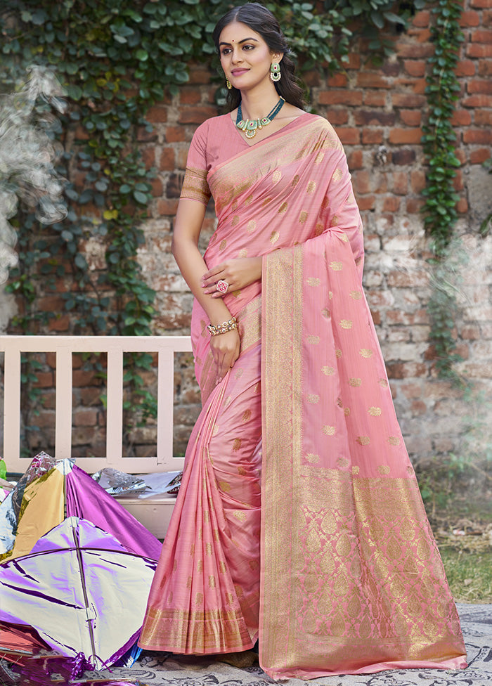 Light Pink Spun Silk Saree With Blouse Piece