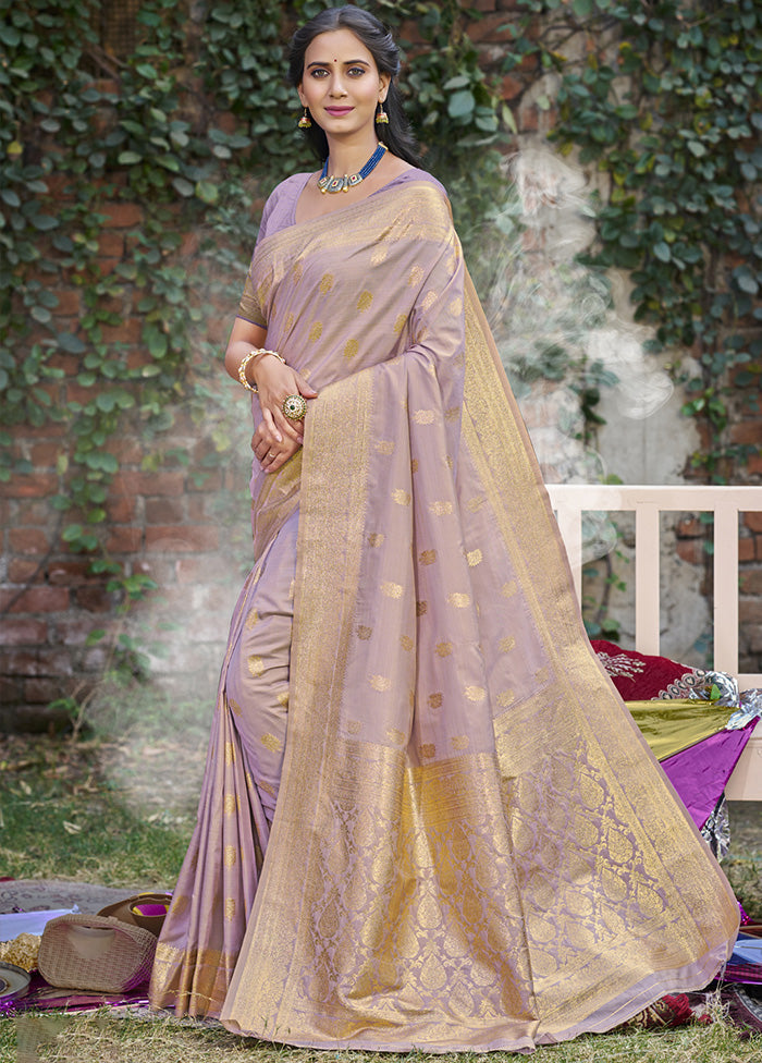 Purple Spun Silk Saree With Blouse Piece