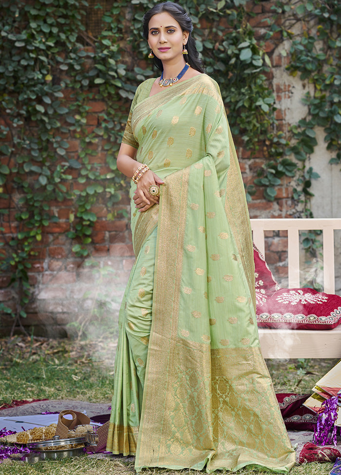 Light Green Spun Silk Saree With Blouse Piece