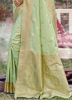 Light Green Spun Silk Saree With Blouse Piece