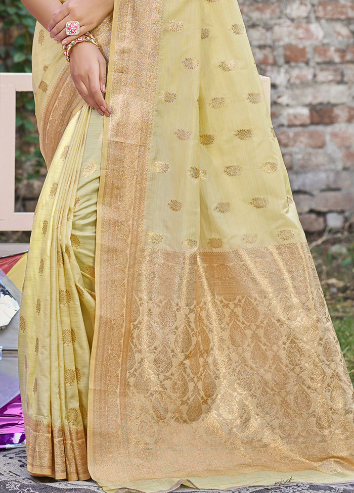 Light Yellow Spun Silk Saree With Blouse Piece