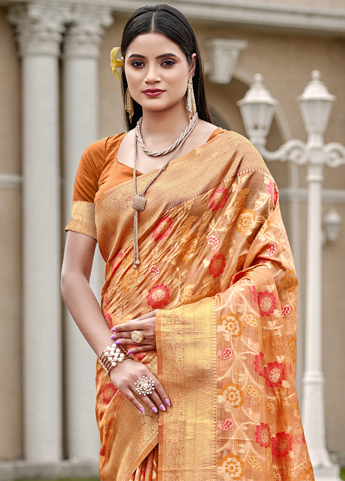 Orange Organza Saree With Blouse Piece