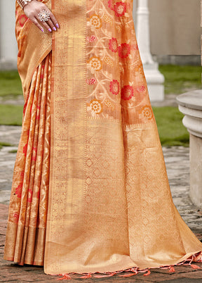 Orange Organza Saree With Blouse Piece