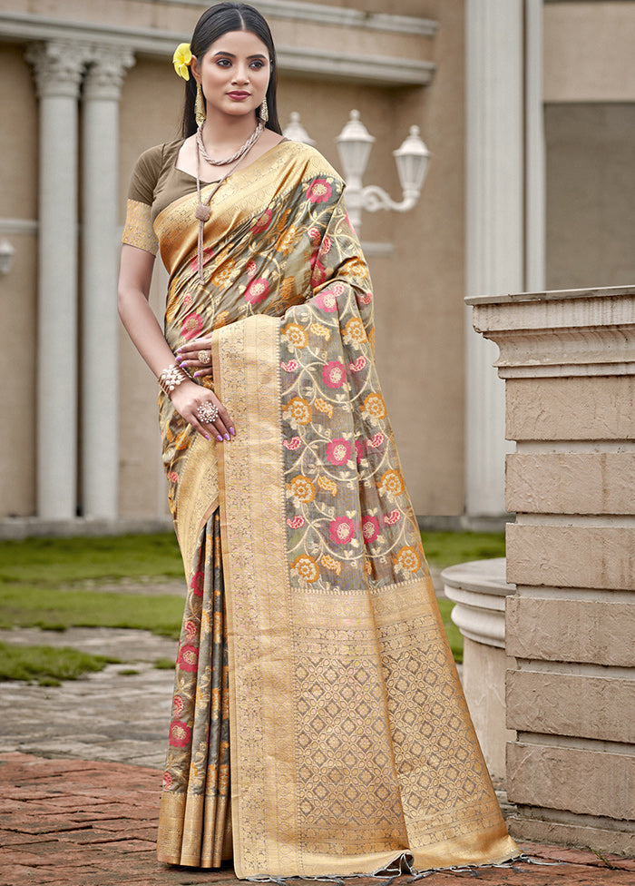 Grey Organza Saree With Blouse Piece