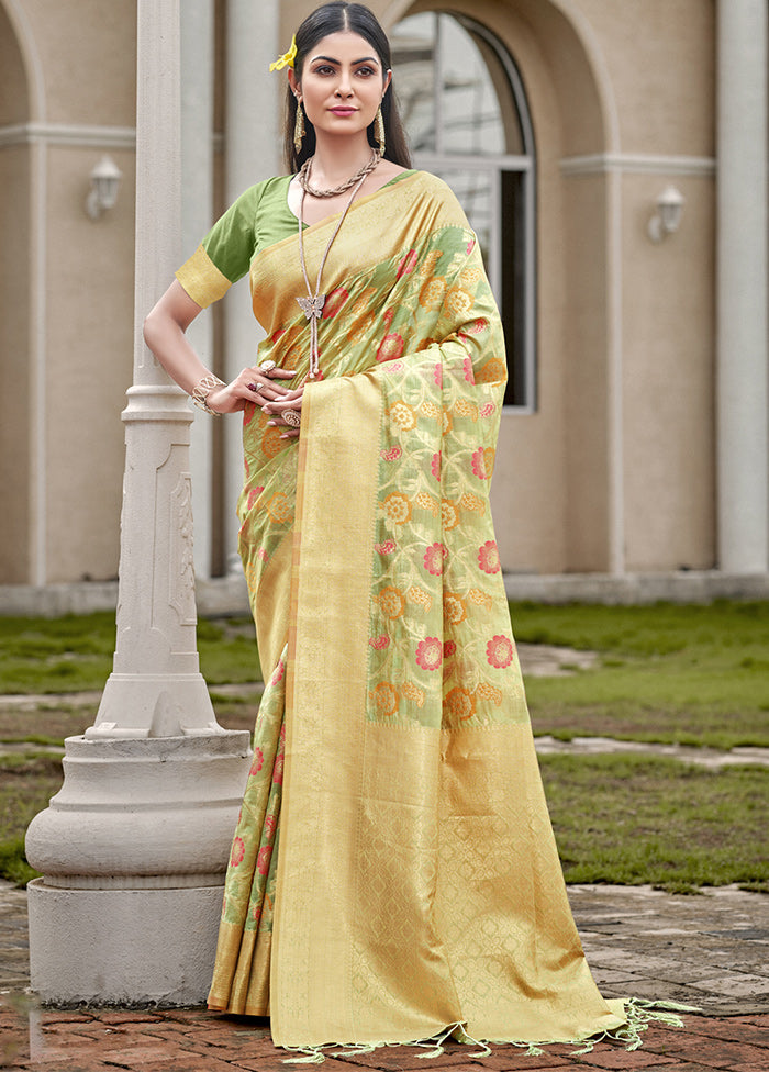 Light Green Organza Saree With Blouse Piece