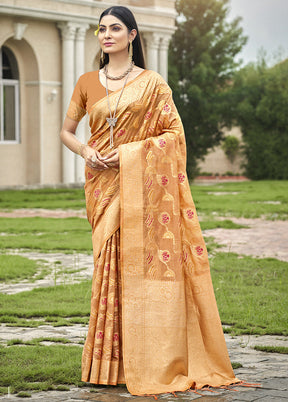 Yellow Organza Saree With Blouse Piece