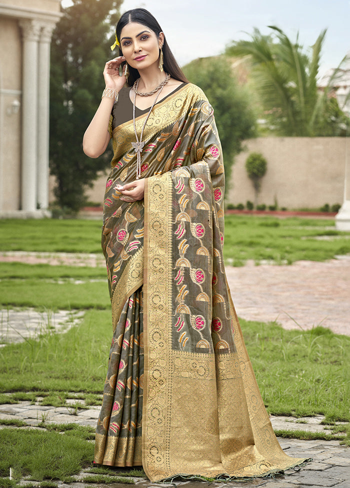 Grey Organza Saree With Blouse Piece