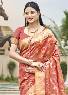 Peach Organza Saree With Blouse Piece