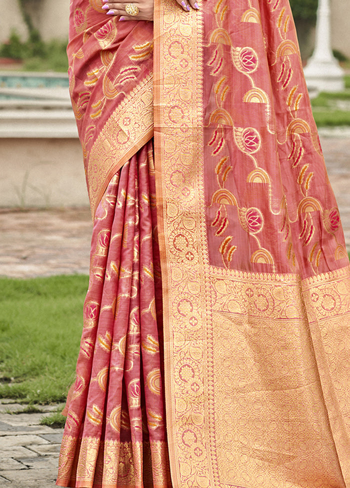 Peach Organza Saree With Blouse Piece