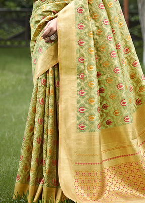 Olive Green Organza Saree With Blouse Piece