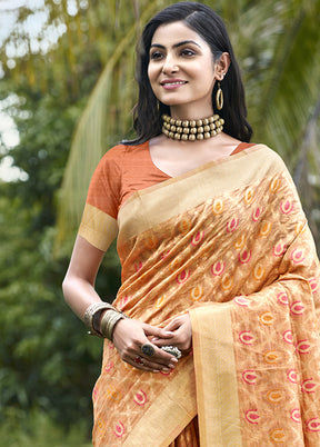 Orange Organza Saree With Blouse Piece