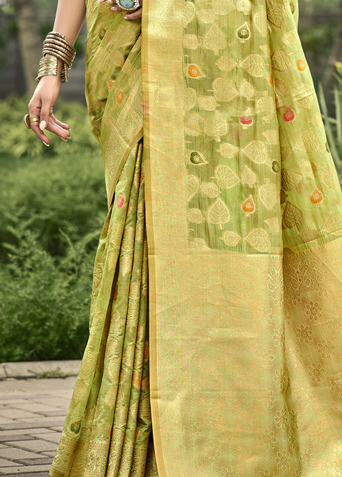 Olive Green Organza Saree With Blouse Piece