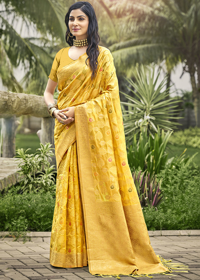 Yellow Organza Saree With Blouse Piece