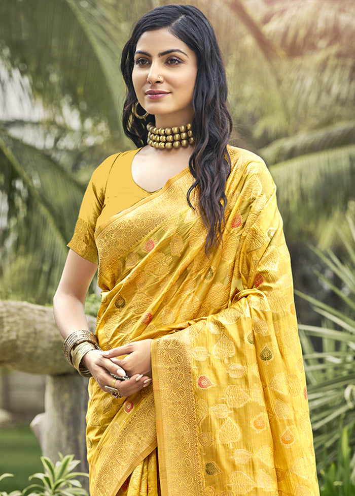 Yellow Organza Saree With Blouse Piece